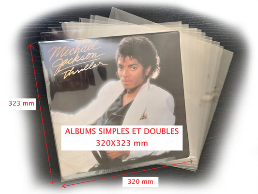 300 pochettes pour vinyles 33t 12" BOPP TRES TRANSPARENTES - ALBUMS SIMPLES ET DOUBLES