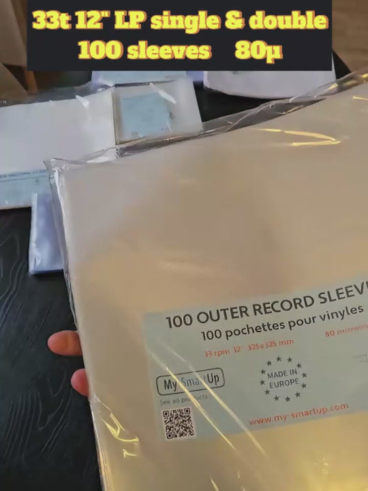 100 sleeves for 33rpm 12" 80 micron vinyl