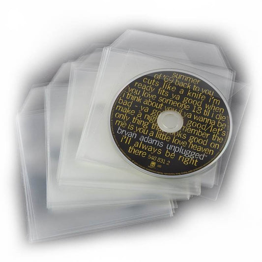 100 fundas para CD o DVD con solapa sin cola - 80 micras